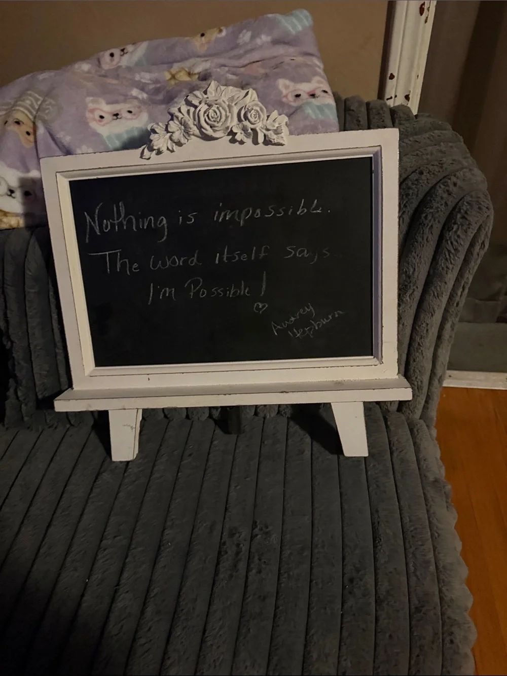 Vintage-Inspired White Chalkboard Easel with Floral Accent needs chalk